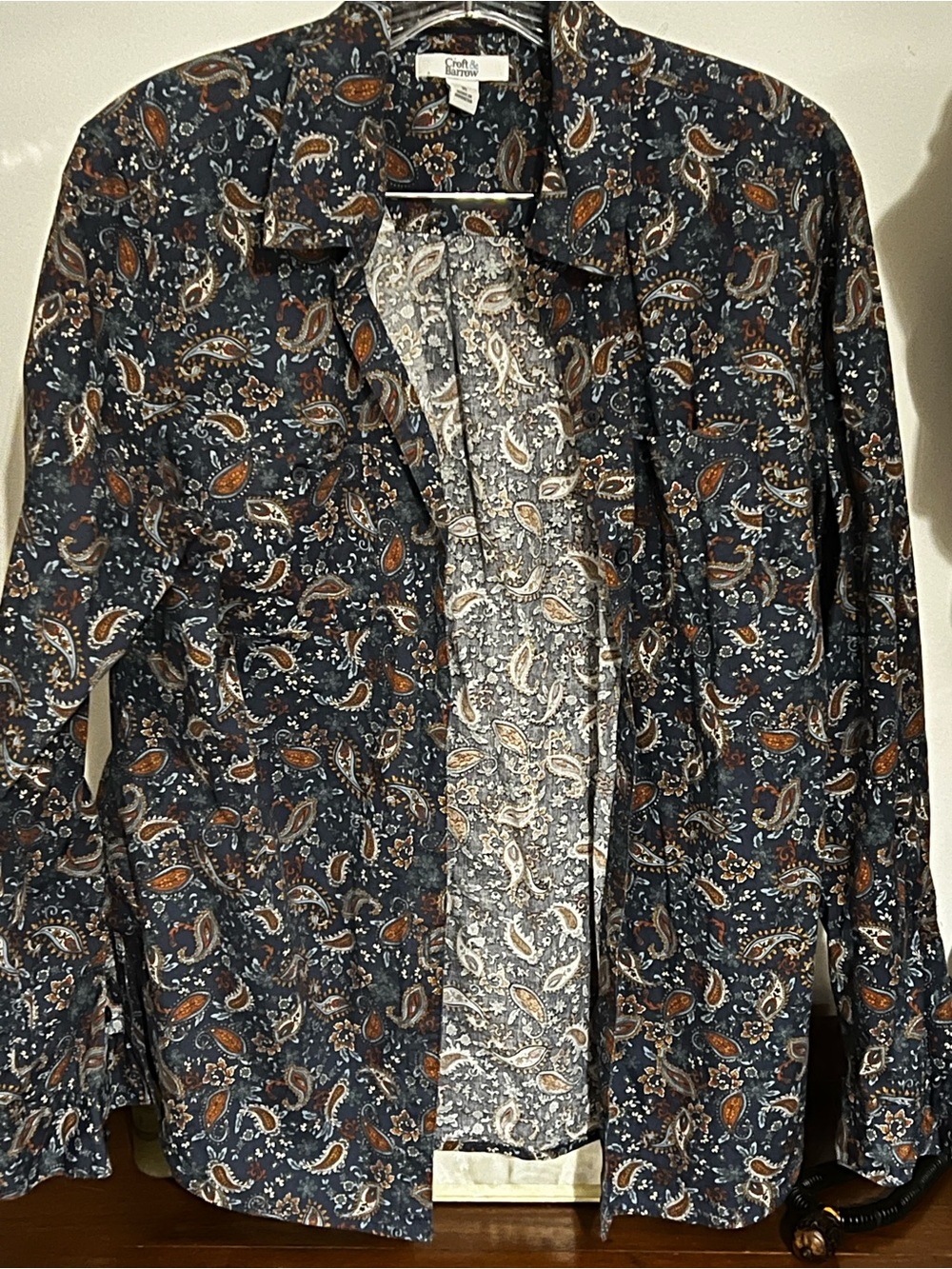 croft & barrow Navy Paisley Lightweight Button-Up Shirt Jacket
